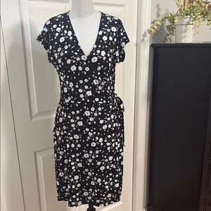 Floral Black and Faux White Wrap Dress by Michael Kors/Size M
